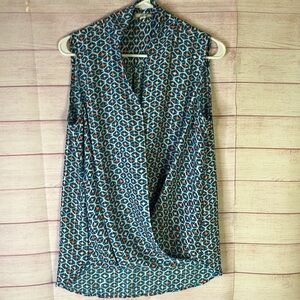 Pleione Orange Blue Wrap High Low Sleeveless Blouse Size‎ Medouk